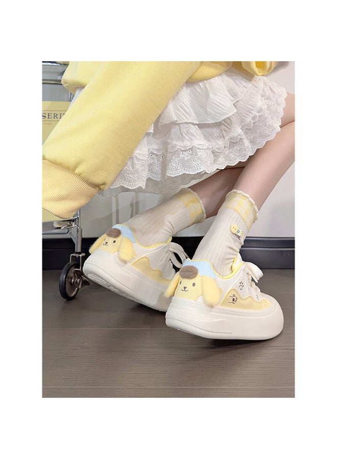 Humanity Renben Cute Pug Dog Big Head Shoes For Women, New Style Bread Shoes, Breathable Women's Shoes, Versatile White Sneakers, Yellow, Size 40 - Image 3