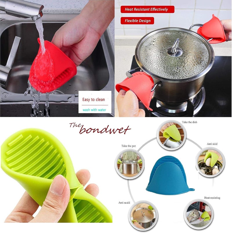 BONDWET Cotton Padded Oven Gloves Heat Proof MultiColor Set of Silicone Microwave Oven Heat Resistant Pinch Grip Mitten Silicone Washing Sponge for Kitchen Set of 1 Combo - Image 4