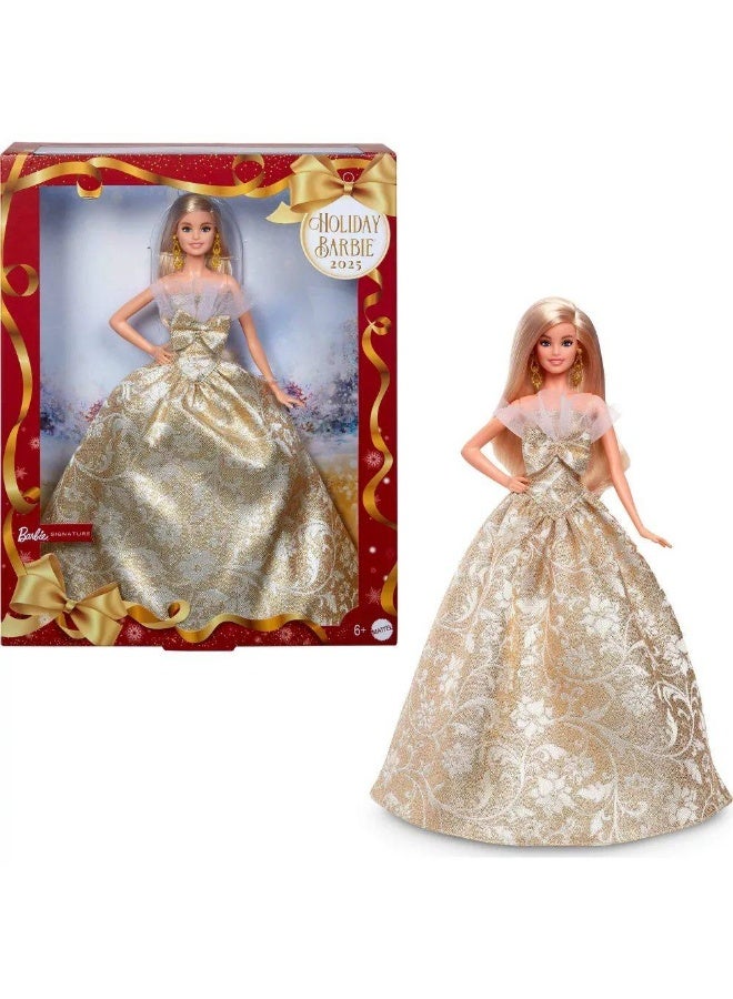 Barbie Signature 2025 Holiday Barbie in Silver & Gold Gown Blonde Doll - Image 1