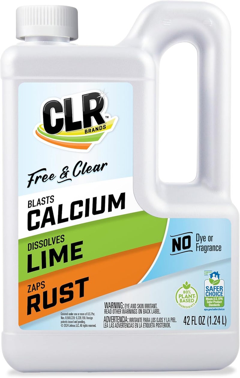 CLR Brands Free & Clear Calcium, Lime & Rust Remover, No Dyes or Fragrances, Gentle Descaler for Baths and Limescale, Removes Hard Water Stains and Rust Deposits - Image 1