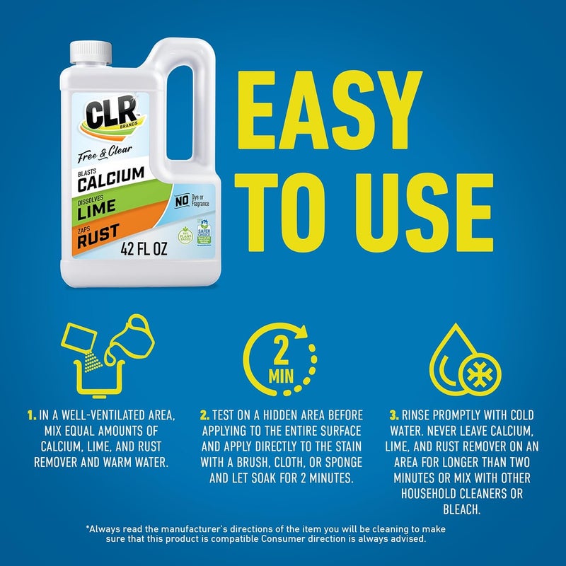 CLR Brands Free & Clear Calcium, Lime & Rust Remover, No Dyes or Fragrances, Gentle Descaler for Baths and Limescale, Removes Hard Water Stains and Rust Deposits - Image 5