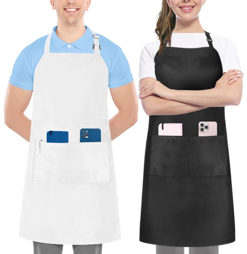 Utopia Kitchen 2 Pack Bib Apron, Adjustable with 2 Pockets, Water and Oil Resistant, Cooking Kitchen Chef Apron for Women Men (2 Pack, Black & White) - Image 1