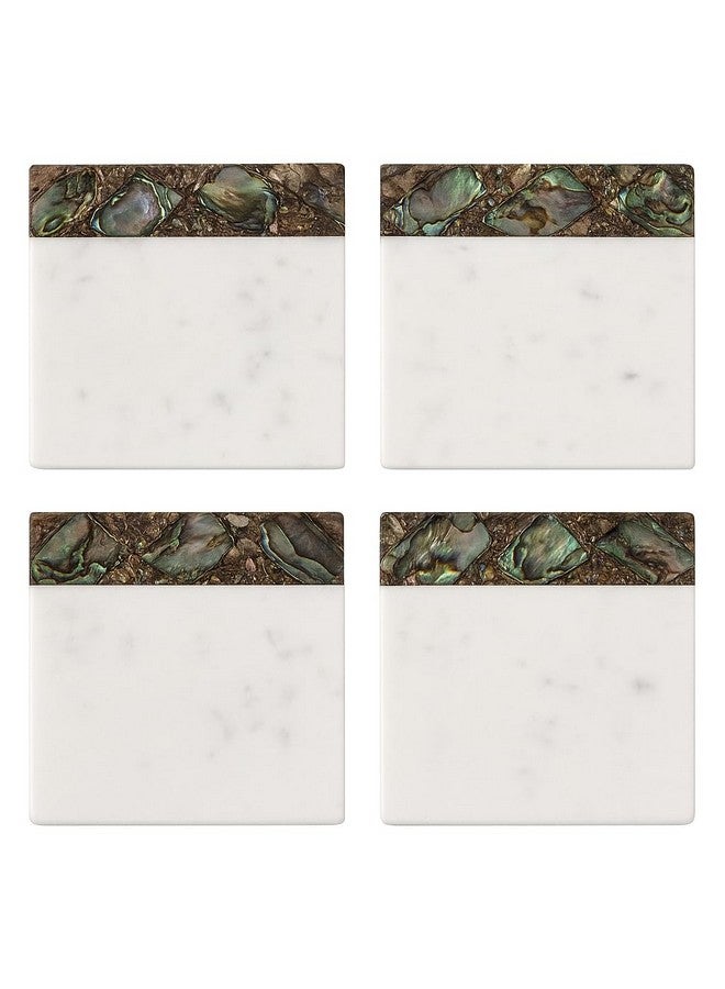 VIDHI Enterprises Handcrafted Marble Drink Coasters with Mother of Pearl Inlay - 4-Piece Square Set for Mugs, Cups & Glasses - White Stone Coasters (White/MOP)  - Image 4