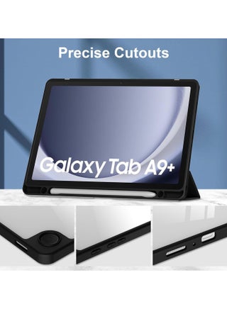 Hybrid Slim Case with Pen Holder for Samsung Galaxy Tab A9 Plus 11 Inch 2023 Model (SM-X210/X216/X218) Clear Transparent Back Shell Auto Wake/Sleep, Black - view 4