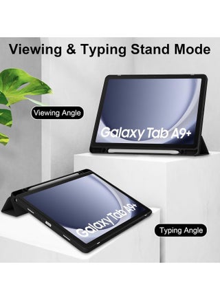 Hybrid Slim Case with Pen Holder for Samsung Galaxy Tab A9 Plus 11 Inch 2023 Model (SM-X210/X216/X218) Clear Transparent Back Shell Auto Wake/Sleep, Black - view 3