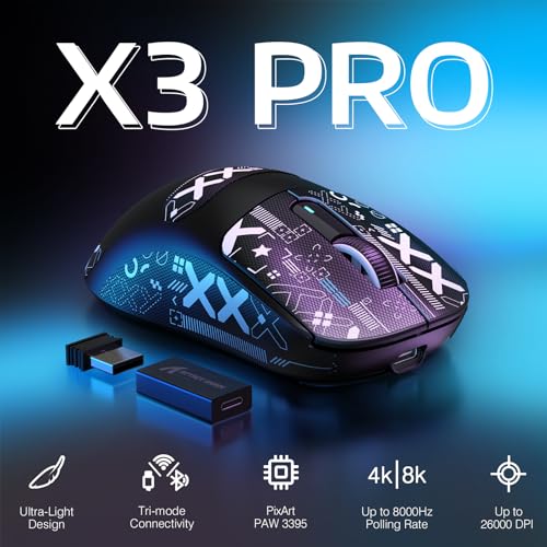 MANBASNAKE Attack Shark X3 Pro 4K/8K Hz Mouse, 59g Superlight BT/2.4G Wireless/Wired Gaming Mouse, PixArt PAW3395 Gaming Sensor, 26000 DPI, Griptape, Programmable Buttons for Win11/Xbox/PS/Mac(Black) - Image 2