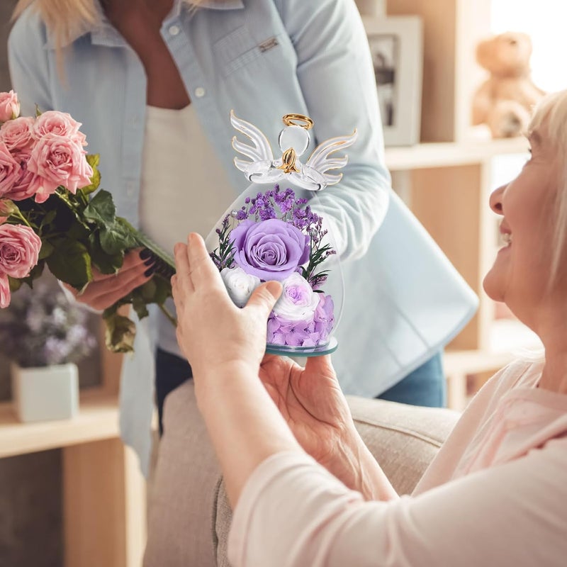 FIACO Gifts for Women Preserved Rose Forever Flower in Glass Angel Figurines Fresh Flowers for Delivery Prime Mothers Day Birthday Gifts for Mom Real Roses for Grandma Sister Wife Her from Daughter - Image 4