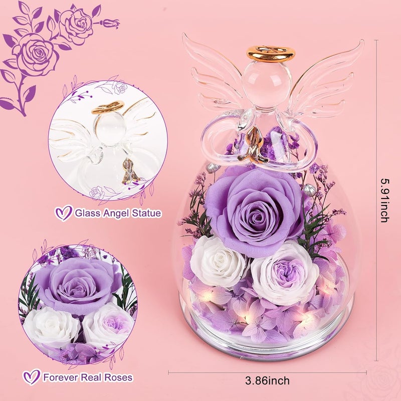 FIACO Gifts for Women Preserved Rose Forever Flower in Glass Angel Figurines Fresh Flowers for Delivery Prime Mothers Day Birthday Gifts for Mom Real Roses for Grandma Sister Wife Her from Daughter - Image 2
