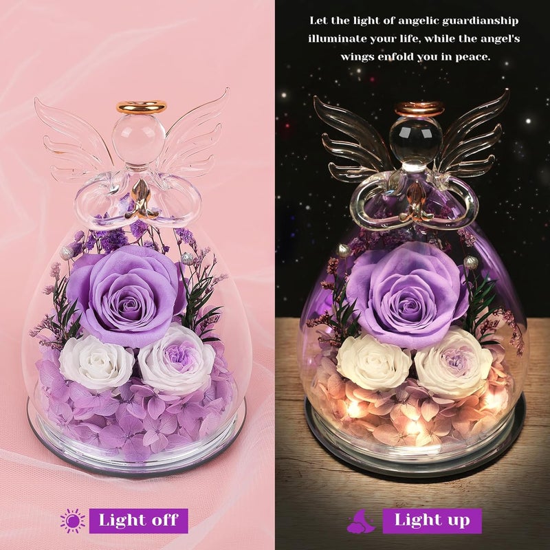 FIACO Gifts for Women Preserved Rose Forever Flower in Glass Angel Figurines Fresh Flowers for Delivery Prime Mothers Day Birthday Gifts for Mom Real Roses for Grandma Sister Wife Her from Daughter - Image 3