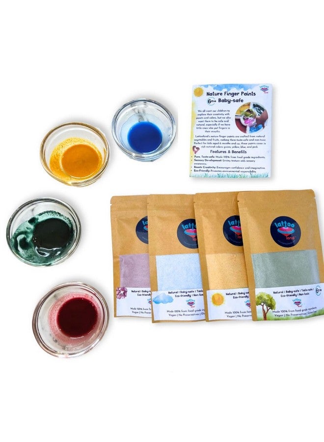 Lattooland Natural Vegan Finger Paints for Babies & Toddlers | Vegetable-based Paint Powders | Non-Toxic Baby Paint Set for Art, Craft | Eco-Friendly Color Paint Set | Taste-safe Toddler Paint Set | Sensory Play Paints for Kids Aged 6+ Months (4 Colors) | Washable Finger Paints for kids - Image 1