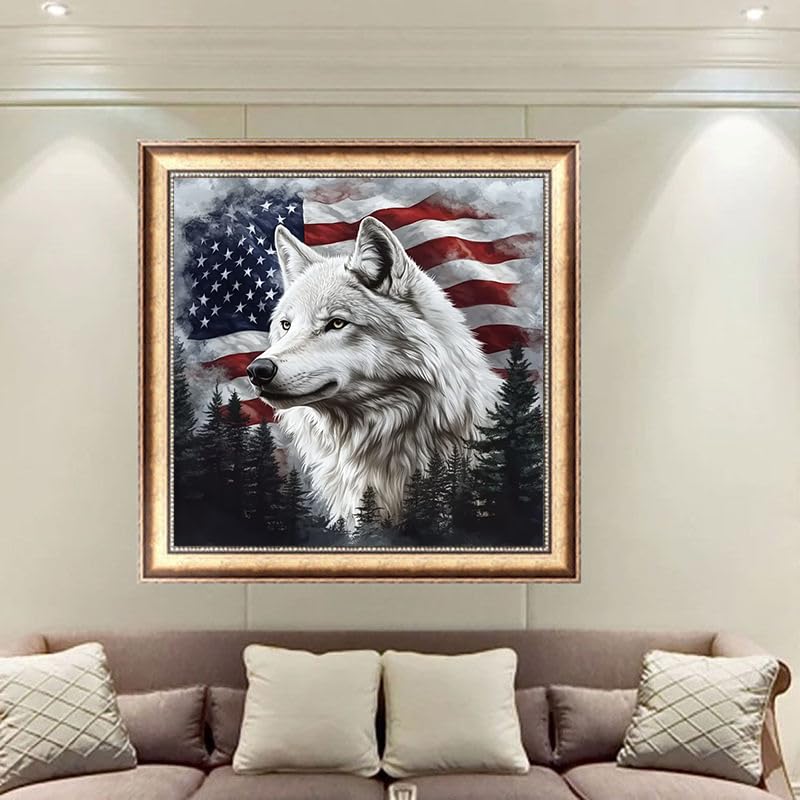 KTHOFCY 5D DIY Diamond Painting Kits for Adults, American Flag and Wolf Full Drill Embroidery Cross Stitch Crystal Rhinestone Paintings Pictures Arts Wall Decor Painting Dots Kits 11.8X11.8 inch - Image 2