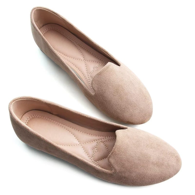 Stunner Womens Flats Classic Candy Colored Cute Slip On Ballet Shoes Soft Solid Dress Flat Shoes Upgrade Khaki 38