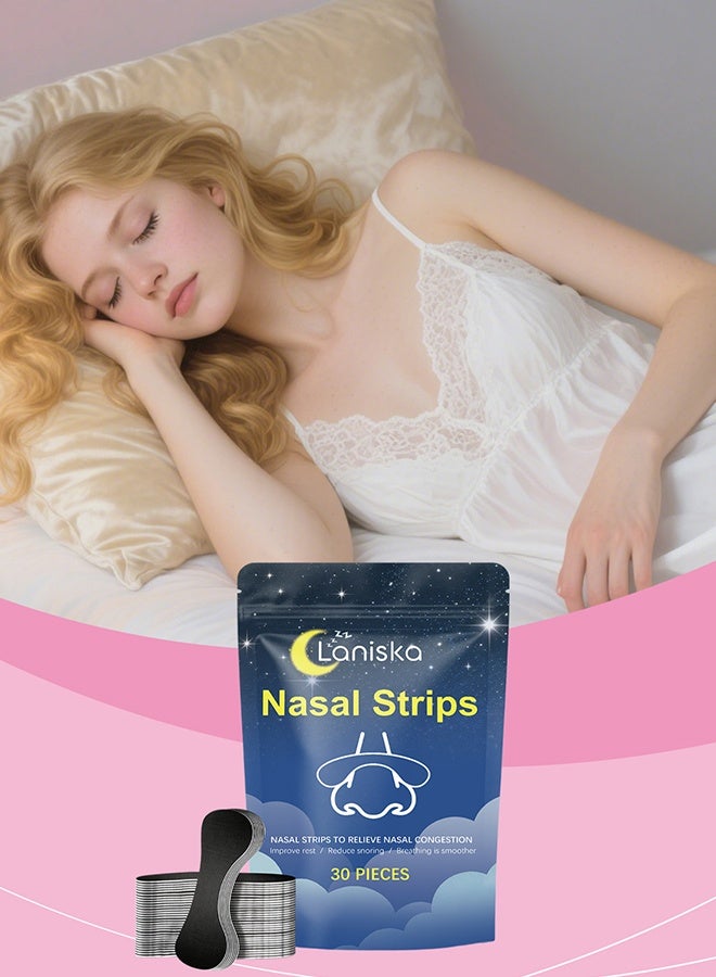 LANISKA 30 Pcs Nasal Strips for Snoring Extra Strength Nose Strips for Breathing with Strong Adhesion Sweat Resistant Design for All Day Use Improves Sleep and Workout Performance Black - Image 1