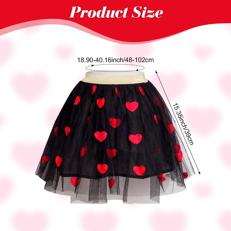 Heliltd Heart Tulle Skirt with Sunglasses Set for Girls White Black Heart Tulle Tutus Skirt with Lining for Valentine's Day(Black) - Image 4