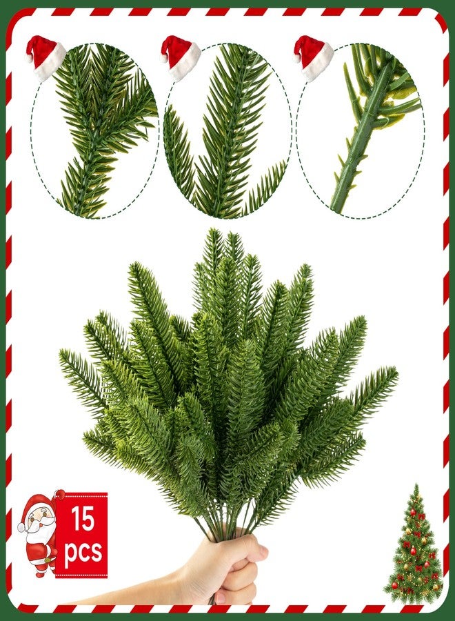 Crafare 15pcs Artificial Pine Branches Green Plants Fake Pine DIY Accessories for Garland Wreath Christmas Decor - Image 3