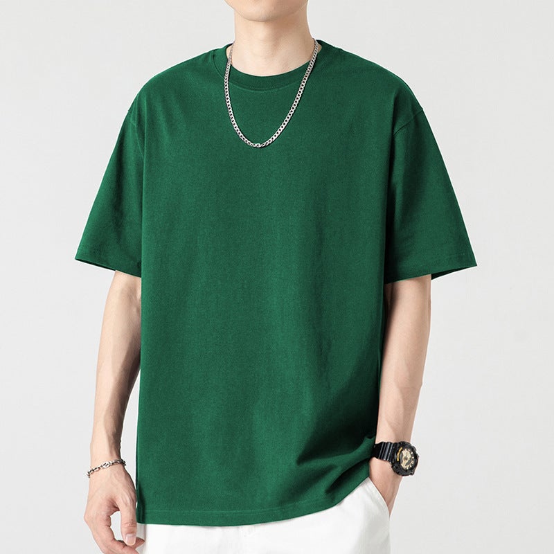 Pure Cotton Heavy Loose Base Shirt Casual Basic Short-Sleeved T-Shirt Pure Cotton Vintage Pure Cotton T-Shirt Pattern Fashion - Image 1
