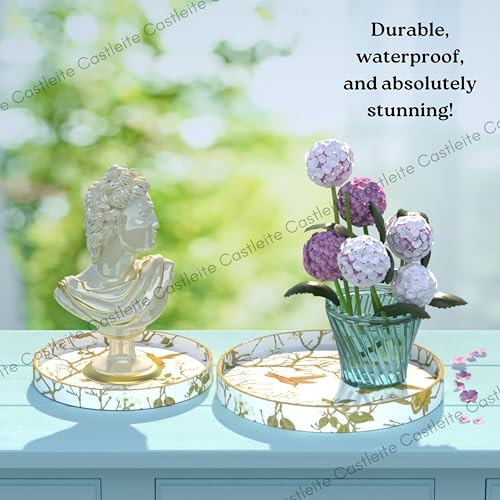 Castleite Ember Decorative Round Wooden Tray Set of 2 Handcrafted Trays for Serving, Use in Kitchen, Dining Table, Decor or Storage - Epoxy Resin Coated - Large, Small (Gloriole) - Image 4