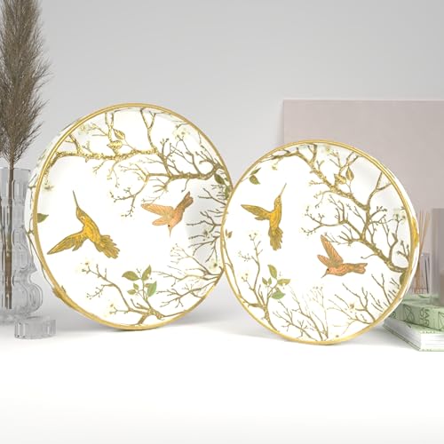 Castleite Ember Decorative Round Wooden Tray Set of 2 Handcrafted Trays for Serving, Use in Kitchen, Dining Table, Decor or Storage - Epoxy Resin Coated - Large, Small (Gloriole) - Image 1