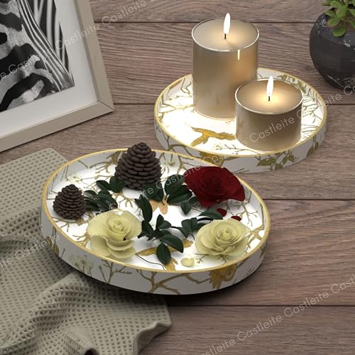 Castleite Ember Decorative Round Wooden Tray Set of 2 Handcrafted Trays for Serving, Use in Kitchen, Dining Table, Decor or Storage - Epoxy Resin Coated - Large, Small (Gloriole) - Image 3