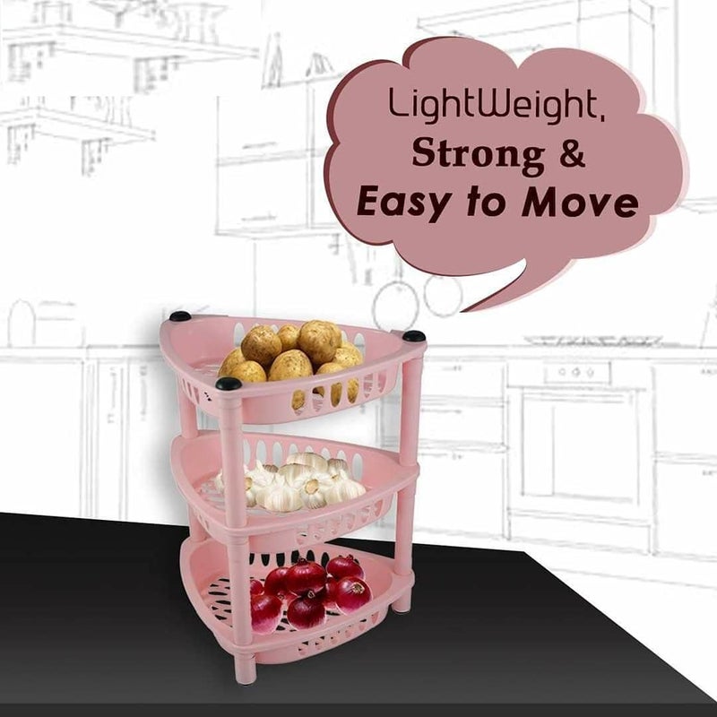 NETXE 3 Layer Multipurpose Triangle Trolley Space Saving Storage Rack Office Home Hospital School Medical Kitchen Rack with Plastic Pipe Vegetable and Fruit Trolley Multicolor - Image 2