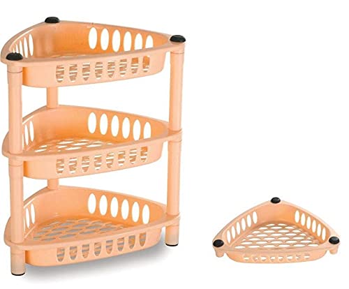 NETXE 3 Layer Multipurpose Triangle Trolley Space Saving Storage Rack Office Home Hospital School Medical Kitchen Rack with Plastic Pipe Vegetable and Fruit Trolley Multicolor - Image 3