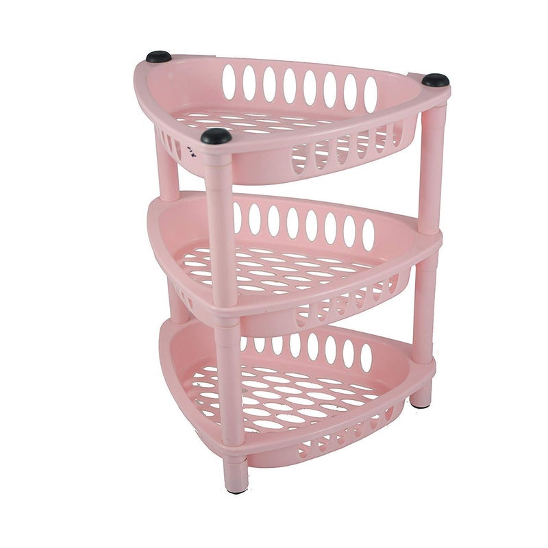 NETXE 3 Layer Multipurpose Triangle Trolley Space Saving Storage Rack Office Home Hospital School Medical Kitchen Rack with Plastic Pipe Vegetable and Fruit Trolley Multicolor - Image 1