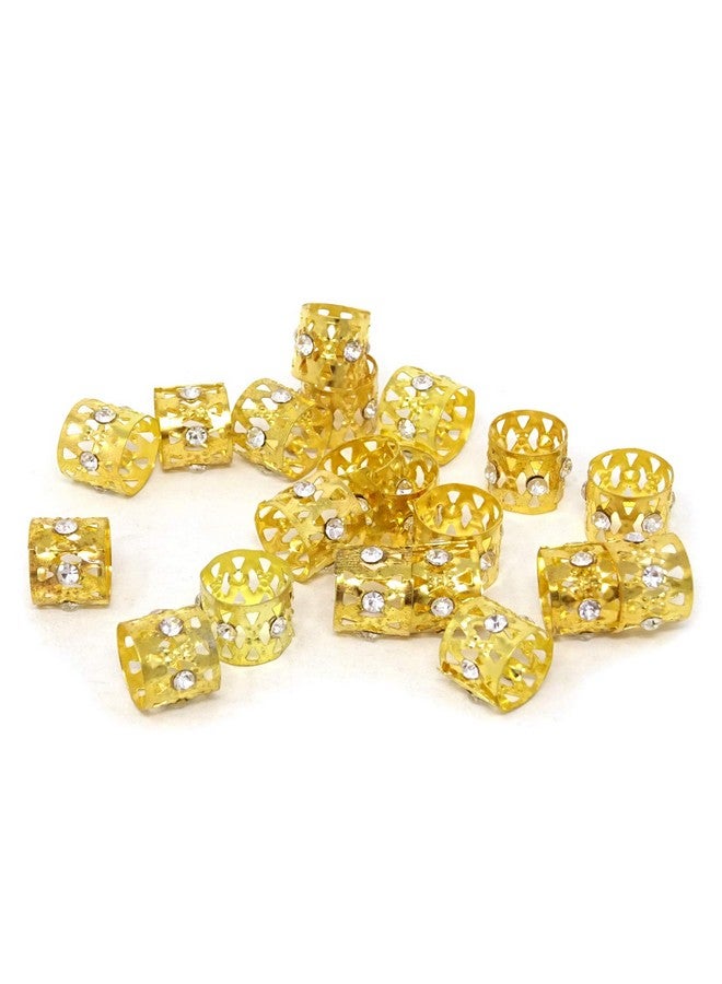 HONBAY 20Pcs Gold Rhinestone Hair Rings Dreadlocks Beads Braid Hair Cuffs Braiding Hair Jewelry (Triangle Hollow Out) - Image 1