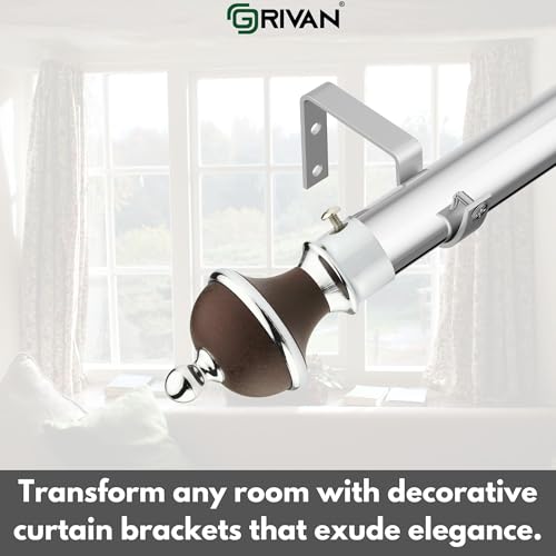 GRIVAN Manjira Shape Stainless Steel & ABS Curtain Bracket Parda Holder with Support 1 Inch Rod Pocket Finials Designer Door and Window Rod Support Fittings, Curtain Rod Holder(Brown, Pair of 6) - Image 5