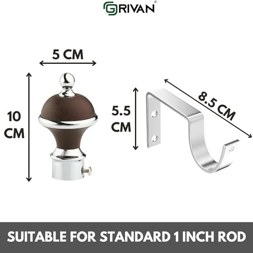 GRIVAN Manjira Shape Stainless Steel & ABS Curtain Bracket Parda Holder with Support 1 Inch Rod Pocket Finials Designer Door and Window Rod Support Fittings, Curtain Rod Holder(Brown, Pair of 6) - Image 4