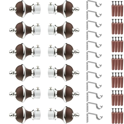 GRIVAN Manjira Shape Stainless Steel & ABS Curtain Bracket Parda Holder with Support 1 Inch Rod Pocket Finials Designer Door and Window Rod Support Fittings, Curtain Rod Holder(Brown, Pair of 6) - Image 1
