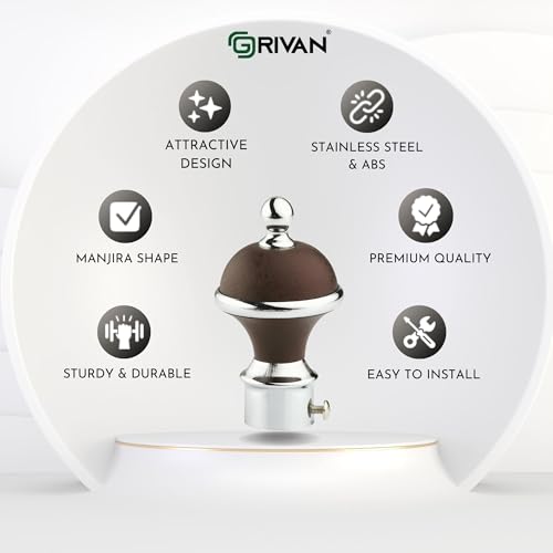 GRIVAN Manjira Shape Stainless Steel & ABS Curtain Bracket Parda Holder with Support 1 Inch Rod Pocket Finials Designer Door and Window Rod Support Fittings, Curtain Rod Holder(Brown, Pair of 6) - Image 2