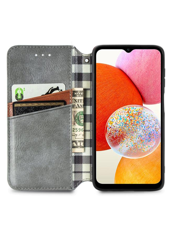 S-TOP Case For Samsung Galaxy A14 4G Cubic Grid Pressed Magnetic Leather Phone Case - Image 3
