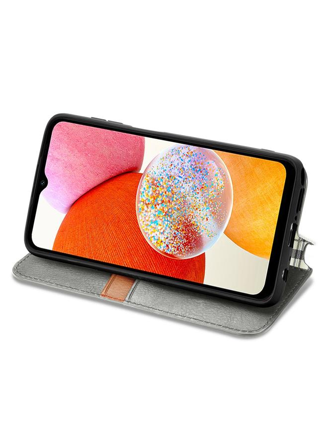 S-TOP Case For Samsung Galaxy A14 4G Cubic Grid Pressed Magnetic Leather Phone Case - Image 4