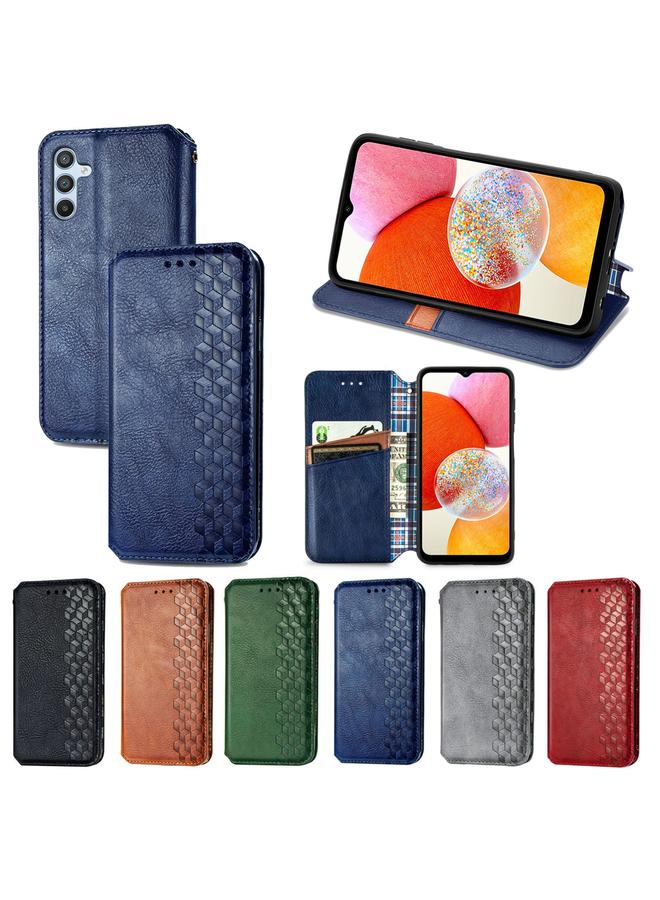 S-TOP Case For Samsung Galaxy A14 4G Cubic Grid Pressed Magnetic Leather Phone Case - Image 5