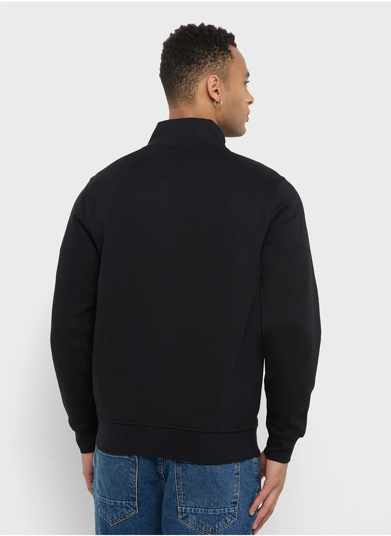GUESS Crew Neck Logo Detailed Zip Through Sweatshirt