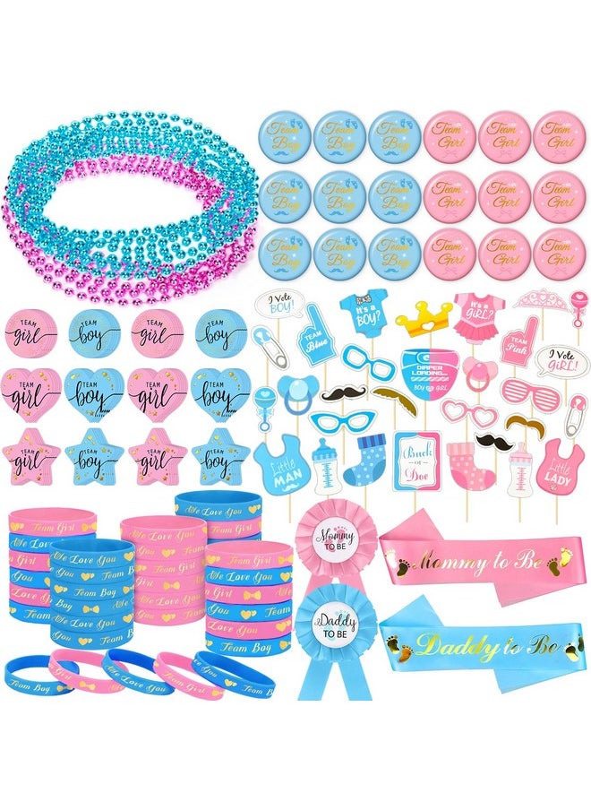 Bluegogo 202 Pcs Baby Gender Reveal Party Supplies Favors Boy Or Girl, Gender Reveal Ideas Gender Reveal Games Supplies, Baby Gender Reveal Bracelets, Team Boy Girl Button Pins  - Image 1