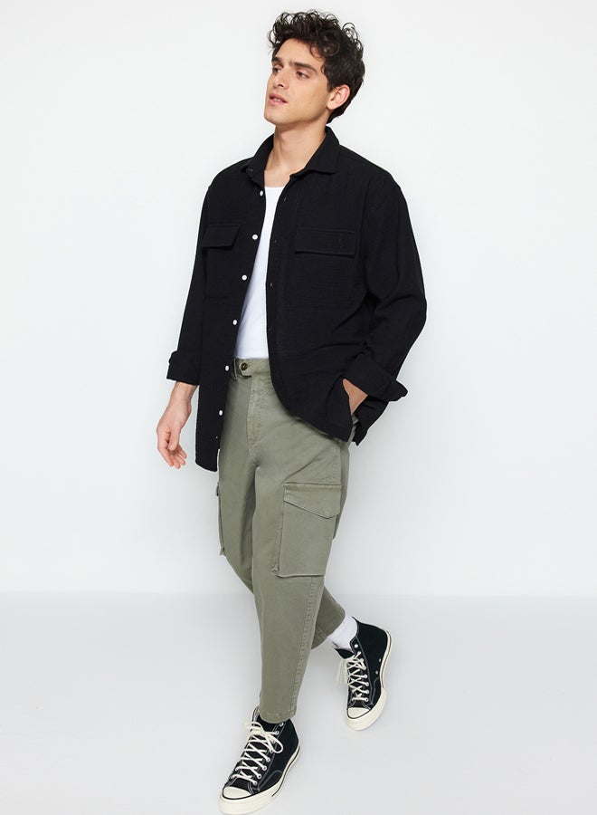 trendyol Black Oversize Fit Linen Textured Double Pocket Jacket Shirt TMNSS23GO00089 - Image 3
