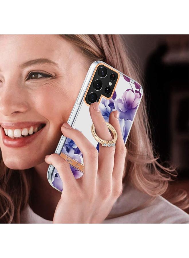 اس-توب جراب لهاتف Samsung Galaxy S22 Ultra 5G Ring IMD Flowers TPU - Image 2