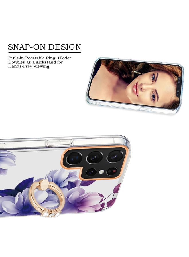 اس-توب جراب لهاتف Samsung Galaxy S22 Ultra 5G Ring IMD Flowers TPU - Image 3