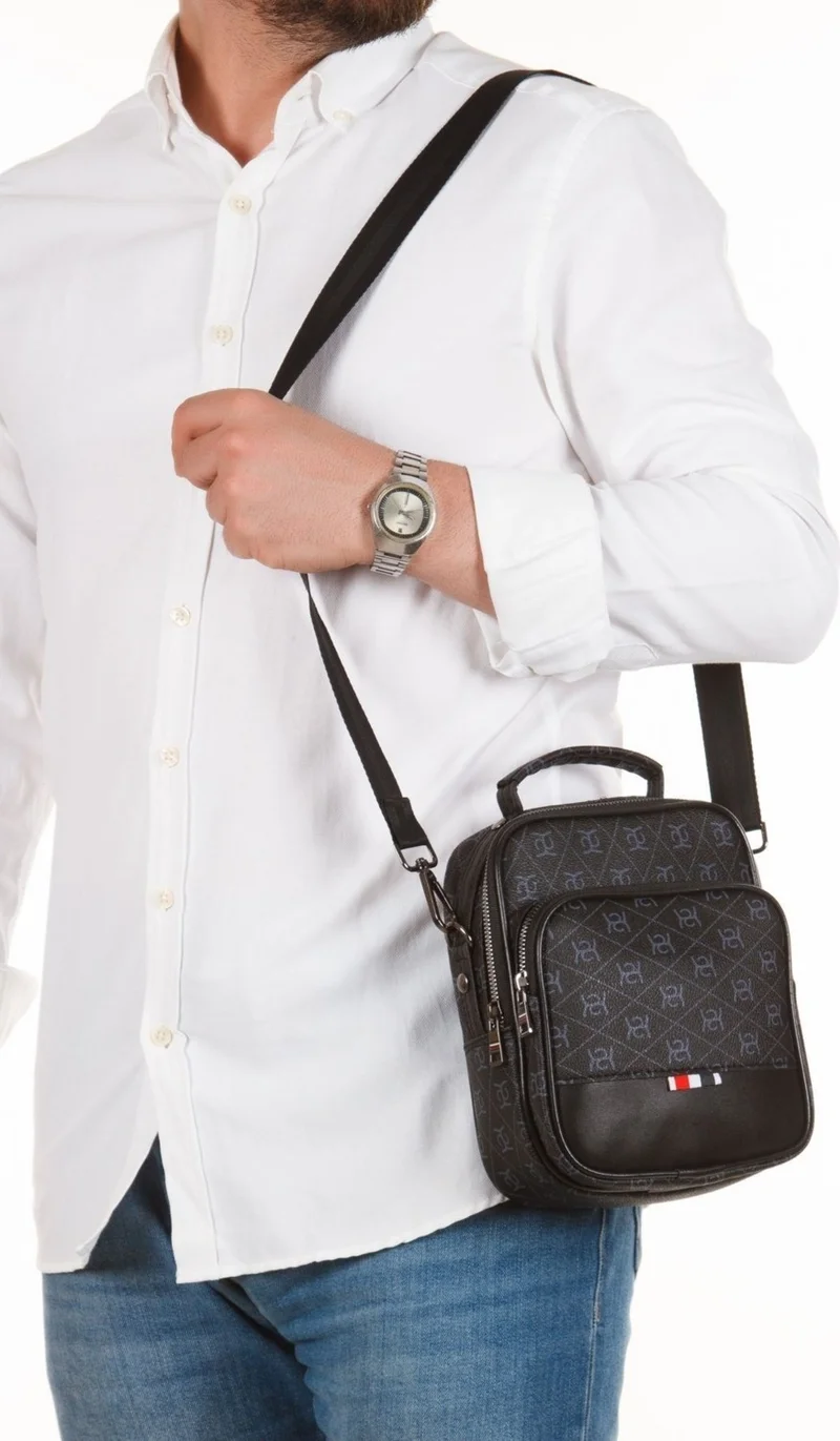 Adelina Bags Men's Cross Strap Hand and Shoulder Bag Black Men's Bag