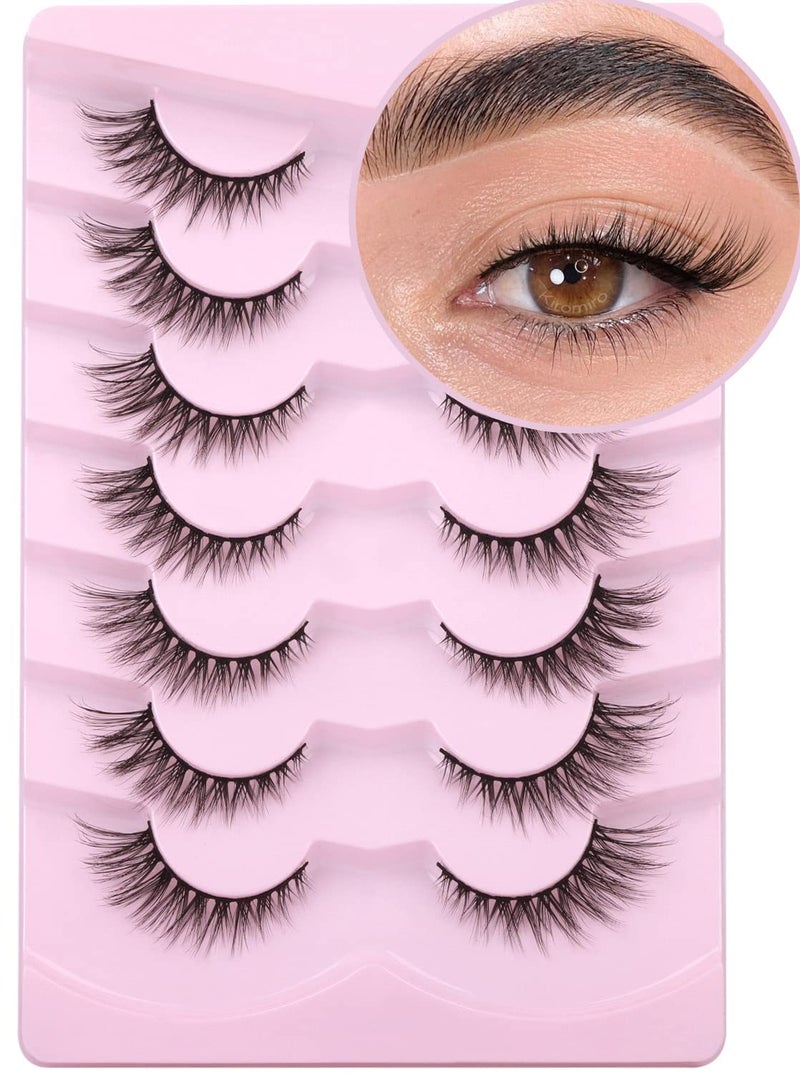 Kiromiro Lashes Natural Look False Eyelashes Wispies Short Faux Mink Lashes Soft 14mm Cat Eye Wispy Strip Eyelashes Pack
