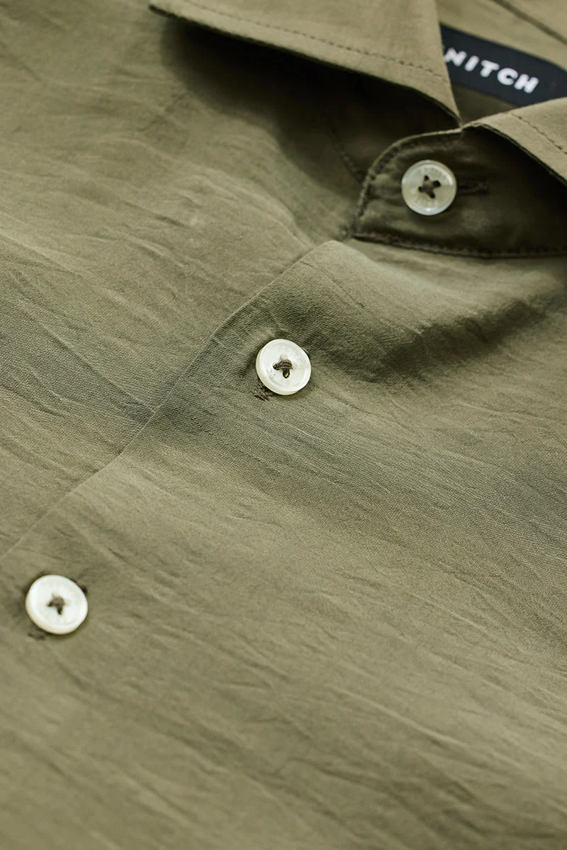 SNITCH Slim Fit Plain Olive Shirt
