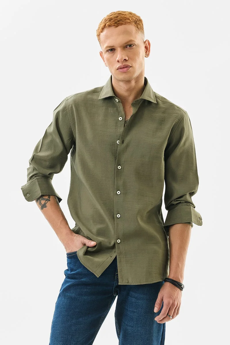 SNITCH Slim Fit Plain Olive Shirt