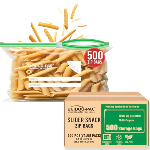 BEIDOU-PAC Slider Snack Storage Zip Bags with Stand-Up Bottom, 500 Count | 2 Mil | 6.5 IN x 3.25 IN, Freshness Easy Open Reclosable Clear Plastic Bags for Food On the Go (Slider-snack-500count) - Image 1