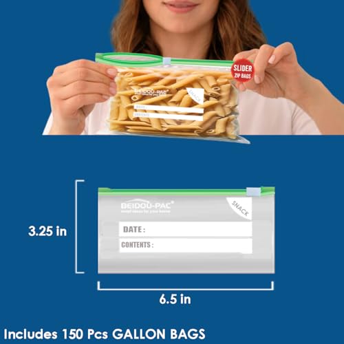 BEIDOU-PAC Slider Snack Storage Zip Bags with Stand-Up Bottom, 500 Count | 2 Mil | 6.5 IN x 3.25 IN, Freshness Easy Open Reclosable Clear Plastic Bags for Food On the Go (Slider-snack-500count) - Image 2