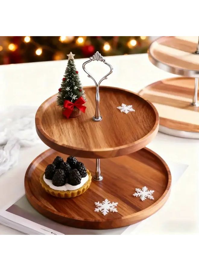 Elegant Two Tier Wooden Paper Cupcake Stand with Metal Frame Sturdy Snack Tray Display for Cupcakes Cookies Fruits Desserts Perfect for Weddings Birthdays Christmas Halloween Thanksgiving Food Safe Easy Clean Design - Image 2