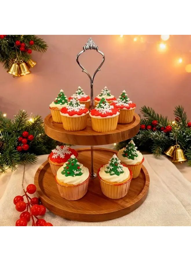 Elegant Two Tier Wooden Paper Cupcake Stand with Metal Frame Sturdy Snack Tray Display for Cupcakes Cookies Fruits Desserts Perfect for Weddings Birthdays Christmas Halloween Thanksgiving Food Safe Easy Clean Design - Image 3