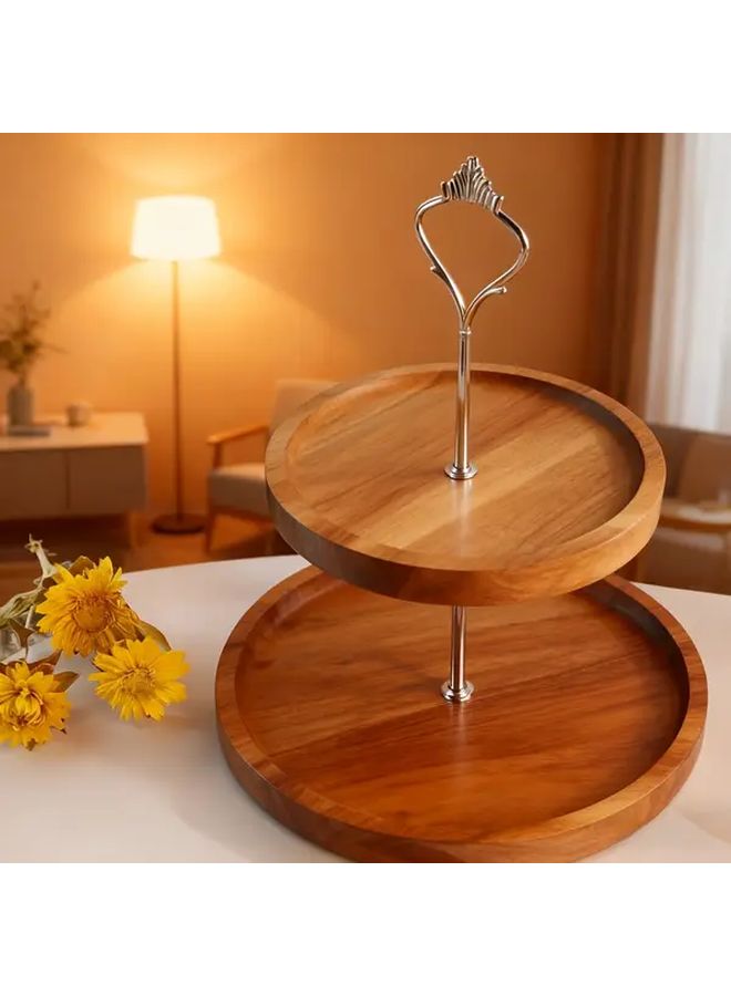 Elegant Two Tier Wooden Paper Cupcake Stand with Metal Frame Sturdy Snack Tray Display for Cupcakes Cookies Fruits Desserts Perfect for Weddings Birthdays Christmas Halloween Thanksgiving Food Safe Easy Clean Design - Image 4
