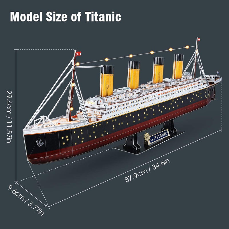 CubicFun 3D Puzzles for Adults - LED Titanic 35'' Large Ship - New Home Desk Decor - House Warming, Wedding, Anniversary, Valentines Day Gifts for Him Her Teacher Long Distance Relationship Gifts - Image 4