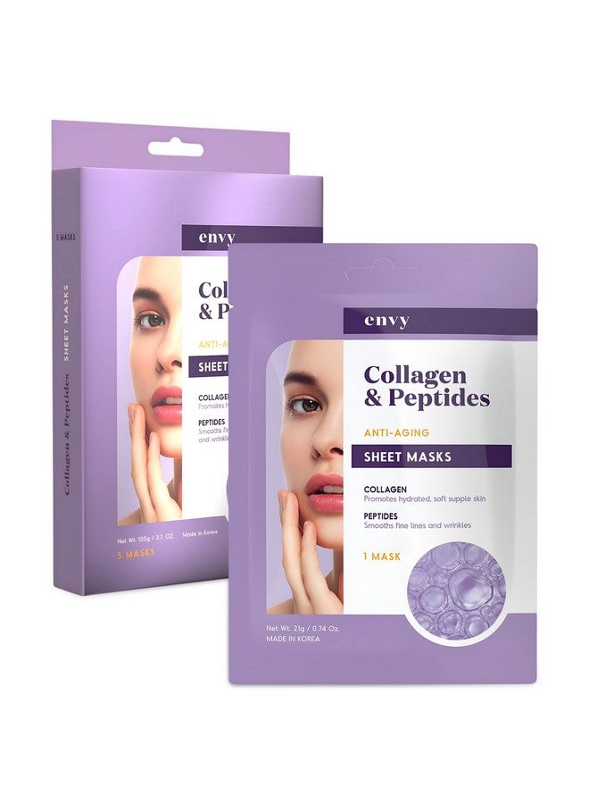 إنفي قناع الوجه الورقي بالكولاجين والببتيدات من إنفي - مرطب، مضاد للشيخوخة، يقلل من ندبات حب الشباب والتجاعيد - تم اختباره من قبل أطباء الجلدية، منتجات كلين بيوتي للعناية بالبشرة الكورية لجميع أنواع البشرة - 5 أقنعة - Image 1